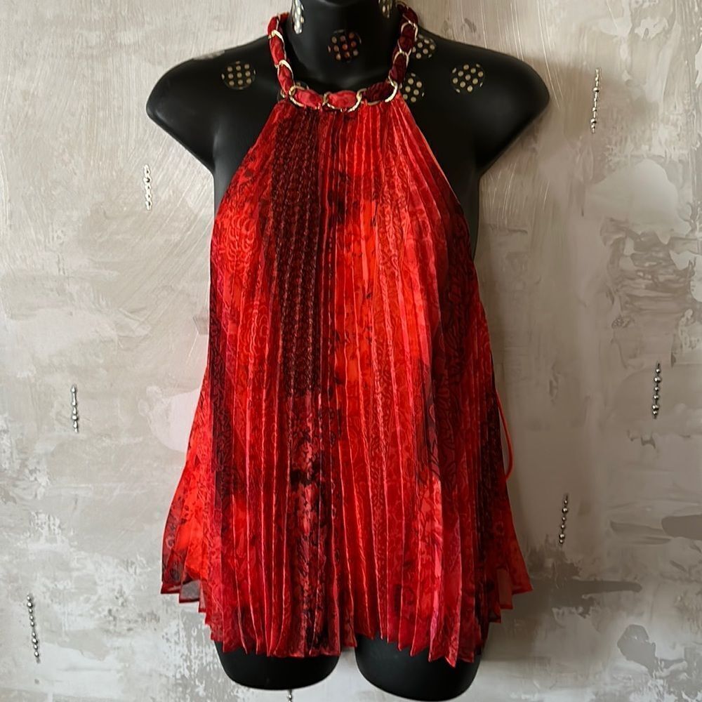 ALICE + Olivia Holiday Halter Top Chaineck Pleated vibrant Md fits Sm-Lg NWT - Picture 16 of 17